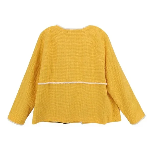 BODEN Ida Jacket Yellow Woven Tweed Frayed Hem Open Front Textured US 14 - Picture 3 of 8